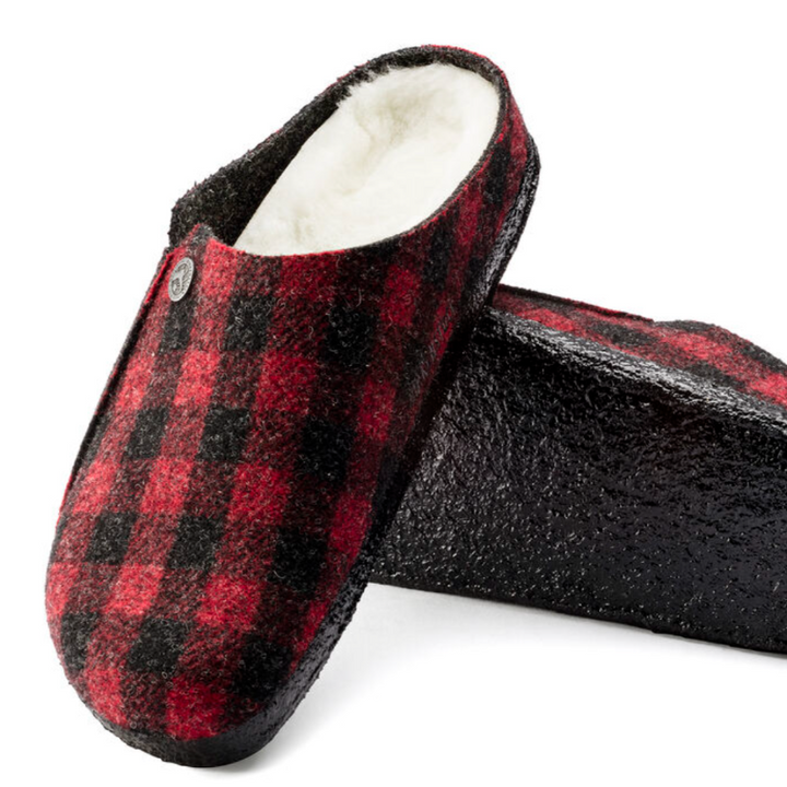 Birkenstock Zermatt Plaid Red Felt Slippers