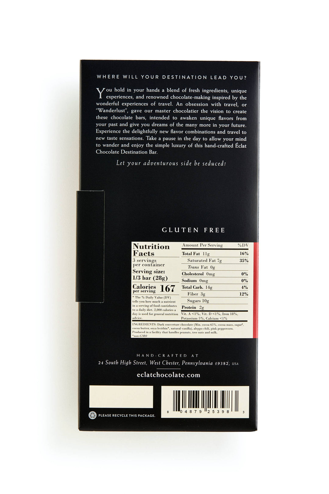 Eclat Chocolate | Aleppo Chili & Pink Peppercorn Destination Chocolate Bar
