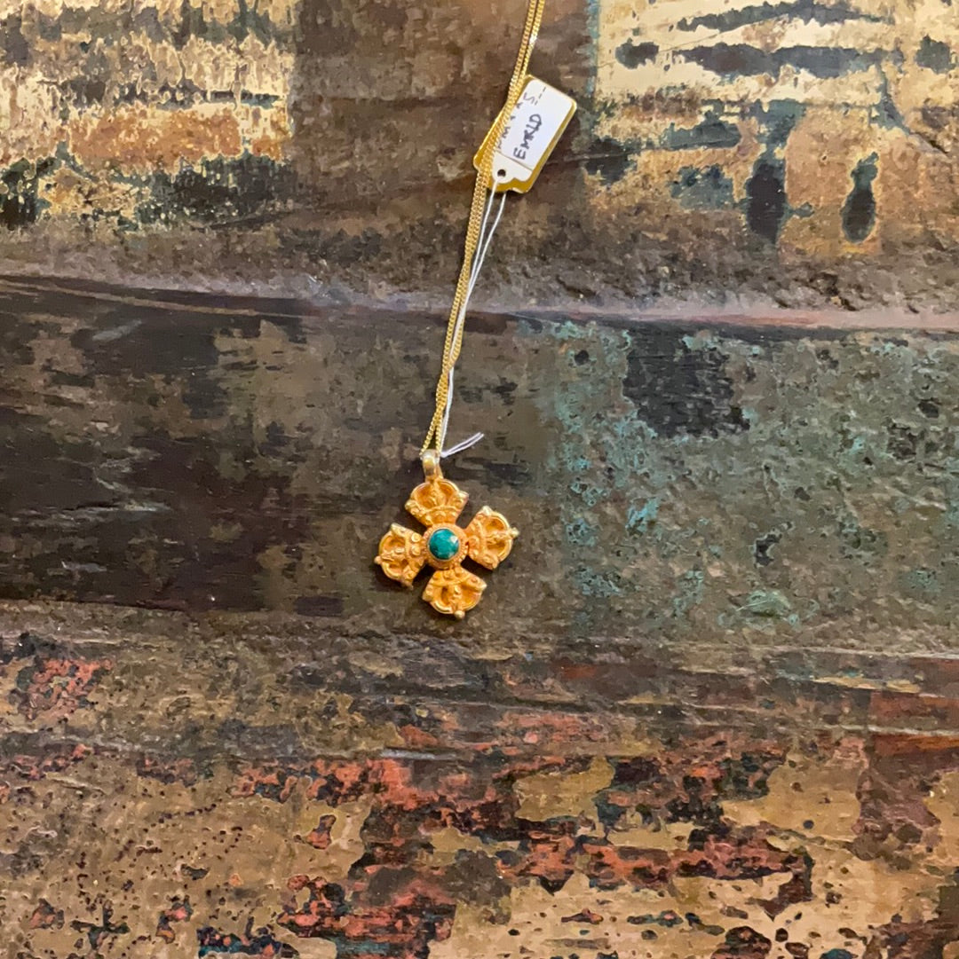 Nepali Gold Plated 22k and Emerald Double Dorge Pendant