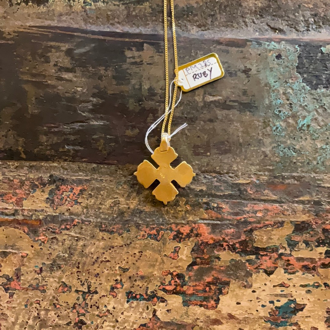 Nepali Gold Plated 22k and Ruby Double Dorge Pendant