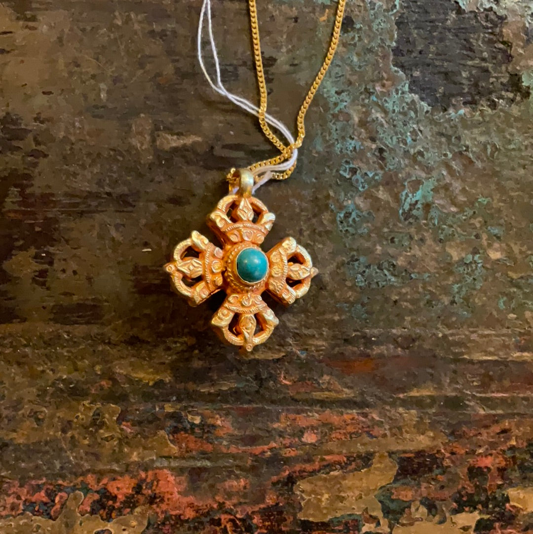 Nepali Double-Sided Gold Plated 22k Double Dorge Pendant