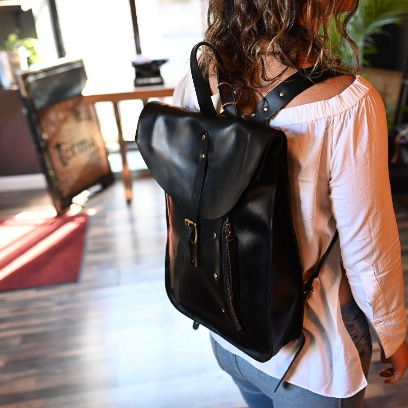 Unmarked Leather Backpack with Wallet