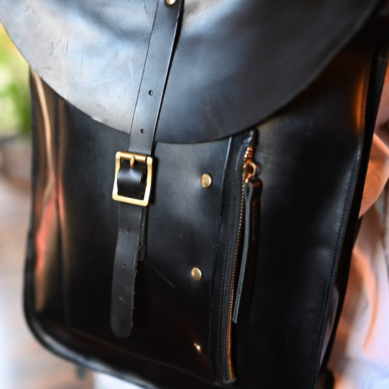 Unmarked Leather Backpack with Wallet