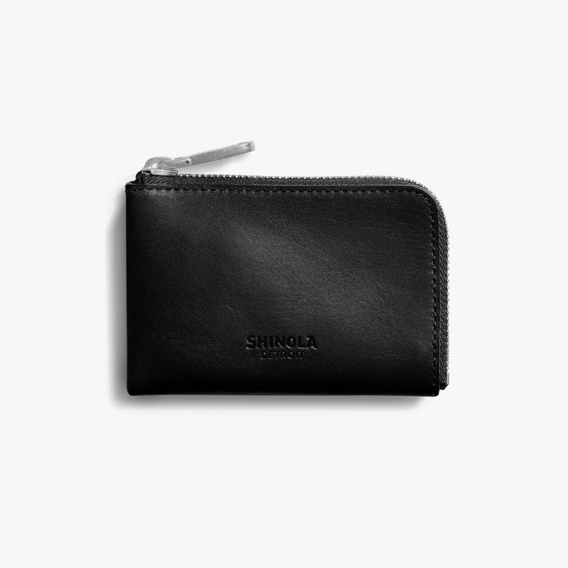 Shinola Zip Key Wallet in Black Vachetta Leather