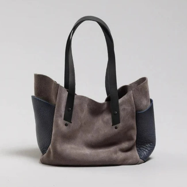 Scabby Robot Suede Brev Medium Carryall | Grey and Indigo