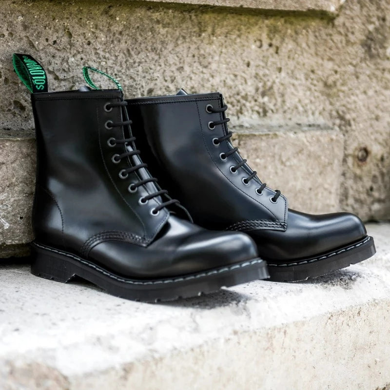 Solovair Black Hi-Shine 8 Eye Derby Boot