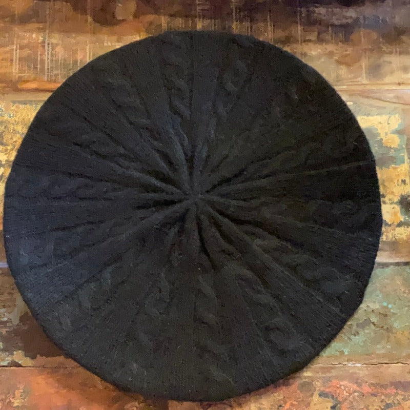 Portolano 100% Cashmere Black Cable-Knit Beret