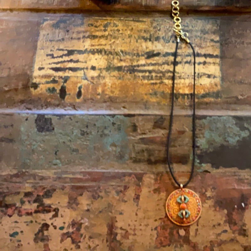 Nepalese Large Gold Pendant Necklace