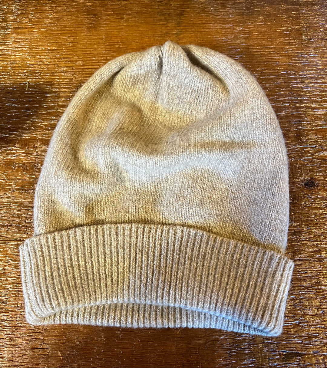 Portolano Cashmere Rib Cuff Slouchy Hat Tan