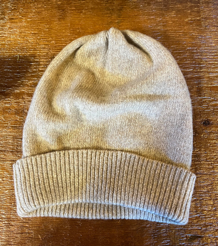Portolano Cashmere Rib Cuff Slouchy Hat Tan