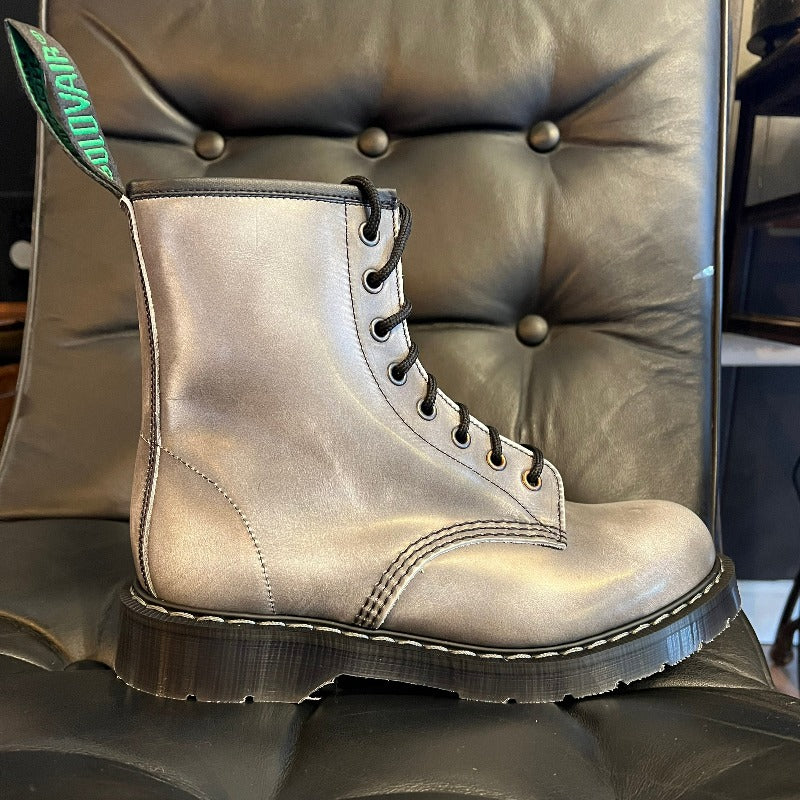 Solovair Cloud Gray Hi-Shine 8 Eye Derby Boot with Inside Zip
