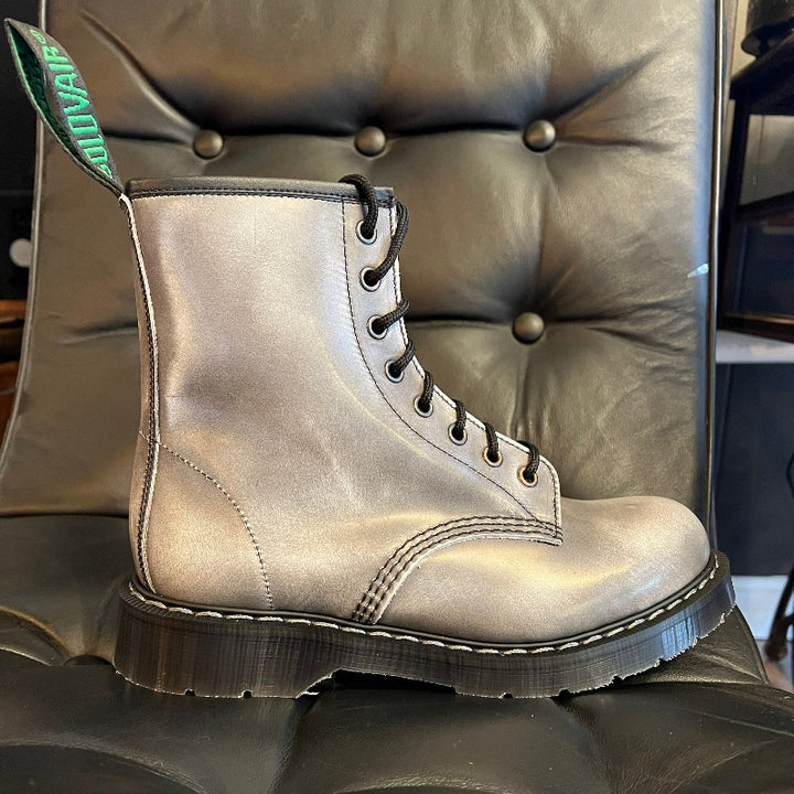 Solovair Cloud Gray Hi-Shine 8 Eye Derby Boot with Inside Zip