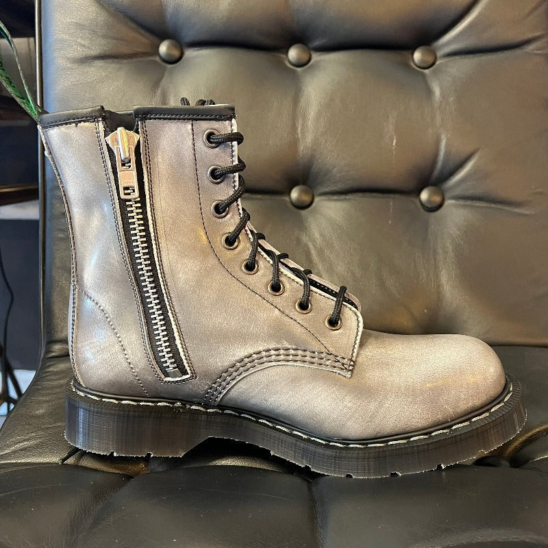 Solovair Cloud Gray Hi-Shine 8 Eye Derby Boot with Inside Zip