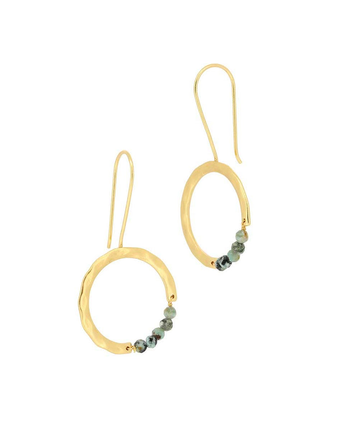 Culture Spot - Gold-Plated Brass Hoop Earrings with Turquoise Beads