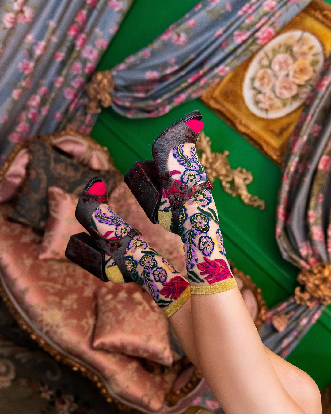 Sock Candy - Festive Floral Sheer Crew Sock