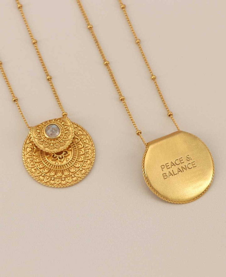 Culture Spot - Inspirational Gold Plated Mandala Necklace with Rainbow Moon