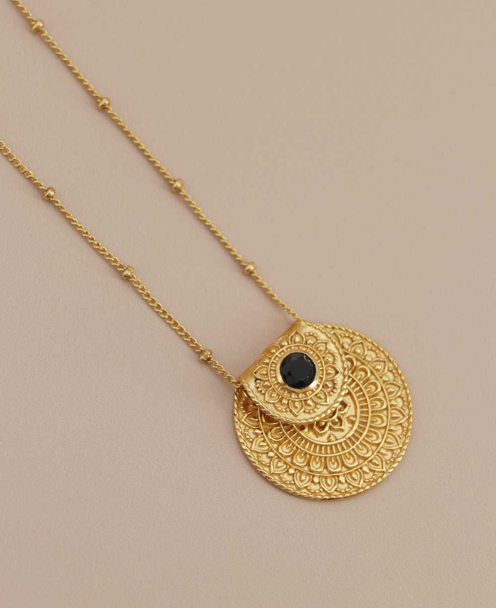 Culture Spot - Inspirational Gold Plated Mandala Necklace with Black Onyx Stone