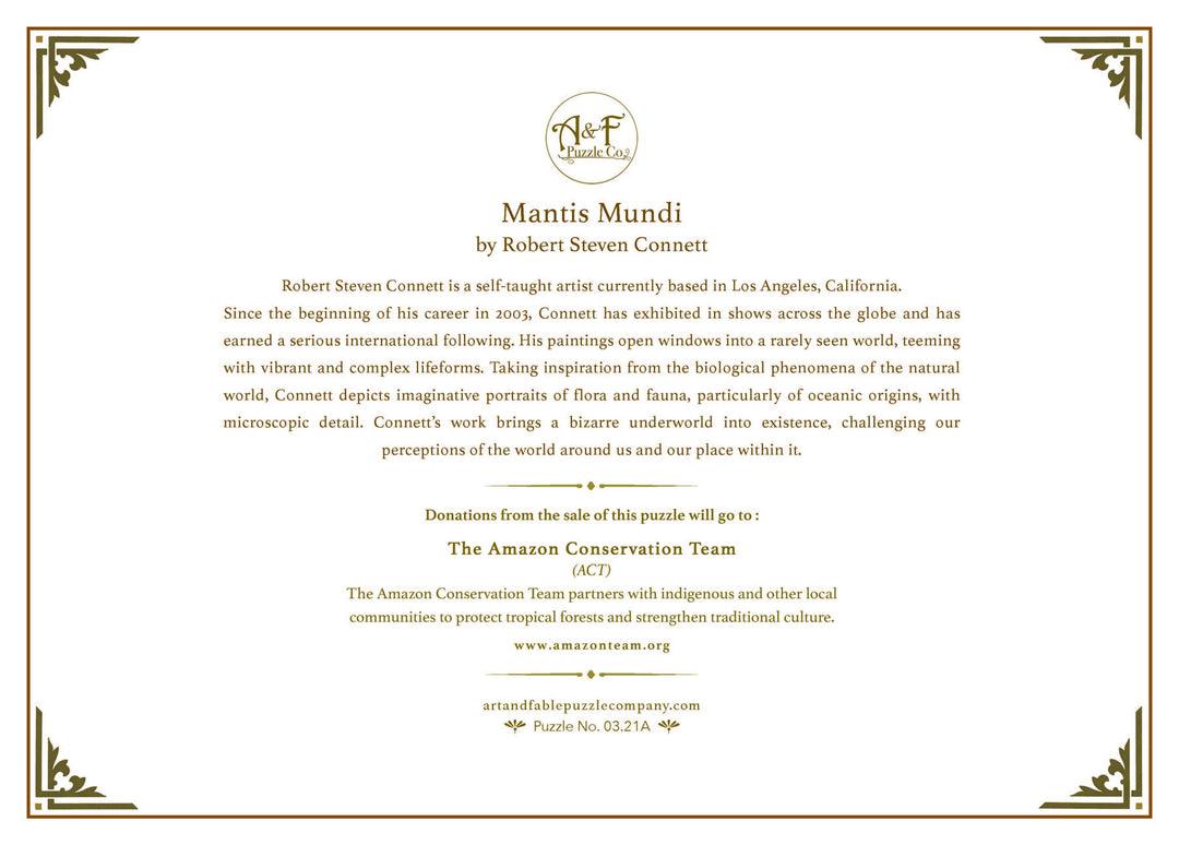 Art & Fable Puzzle Company, LLC - Mantis Mundi, 1000-pc Velvet-Touch Puzzle