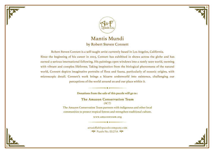 Art & Fable Puzzle Company, LLC - Mantis Mundi, 1000-pc Velvet-Touch Puzzle