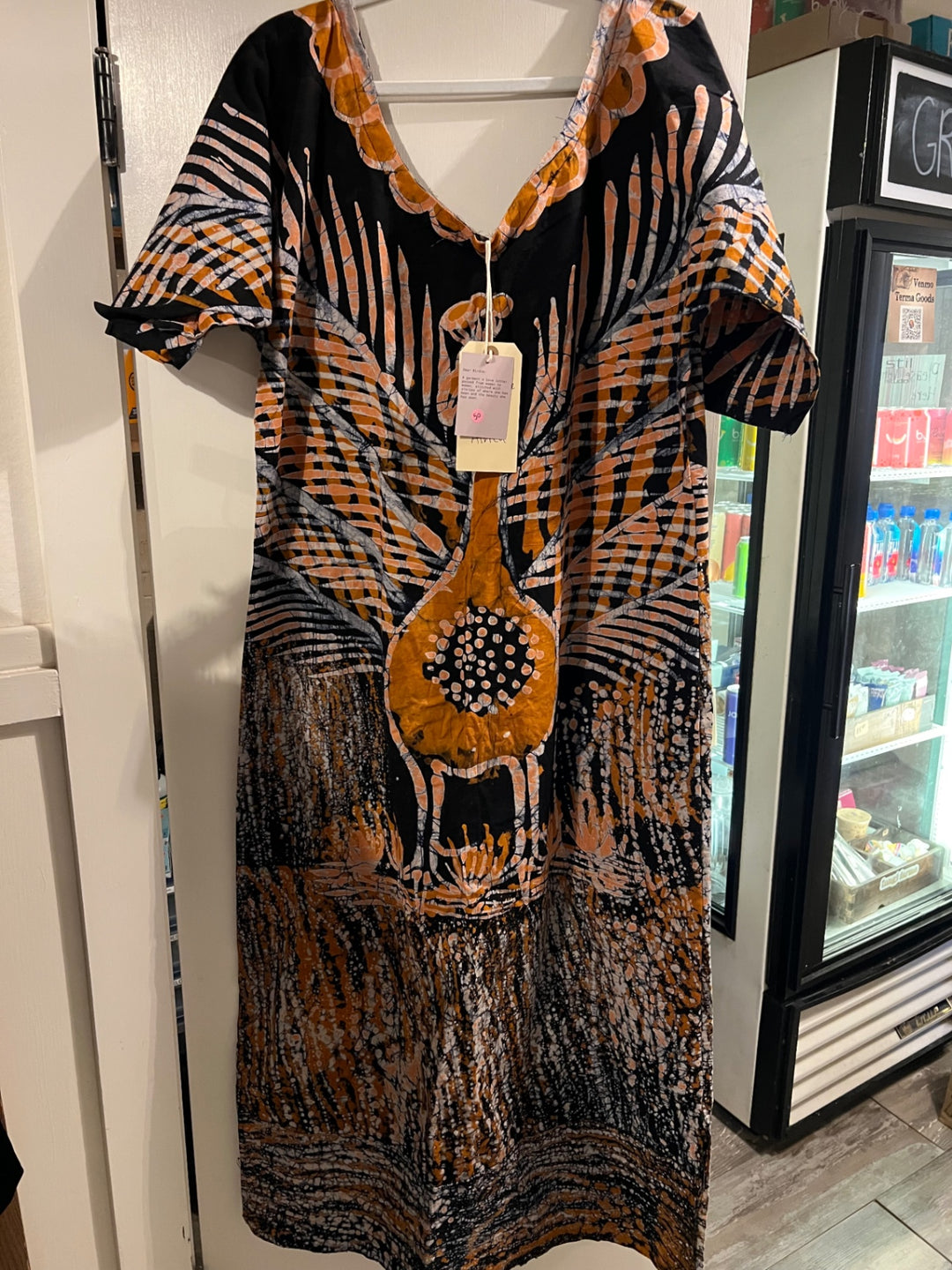 Handmade Dress Large Black, orange, white