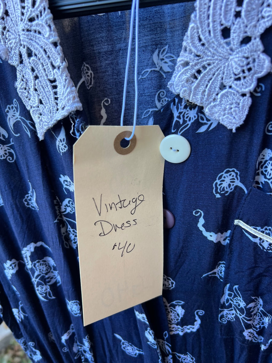 Dear Birdie Dress vintage Small Navy blue