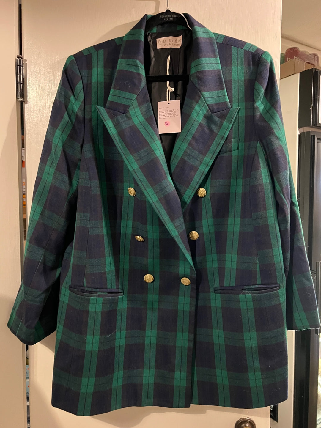 Dear Birdie Blazer Large/XL Green and navy plaid