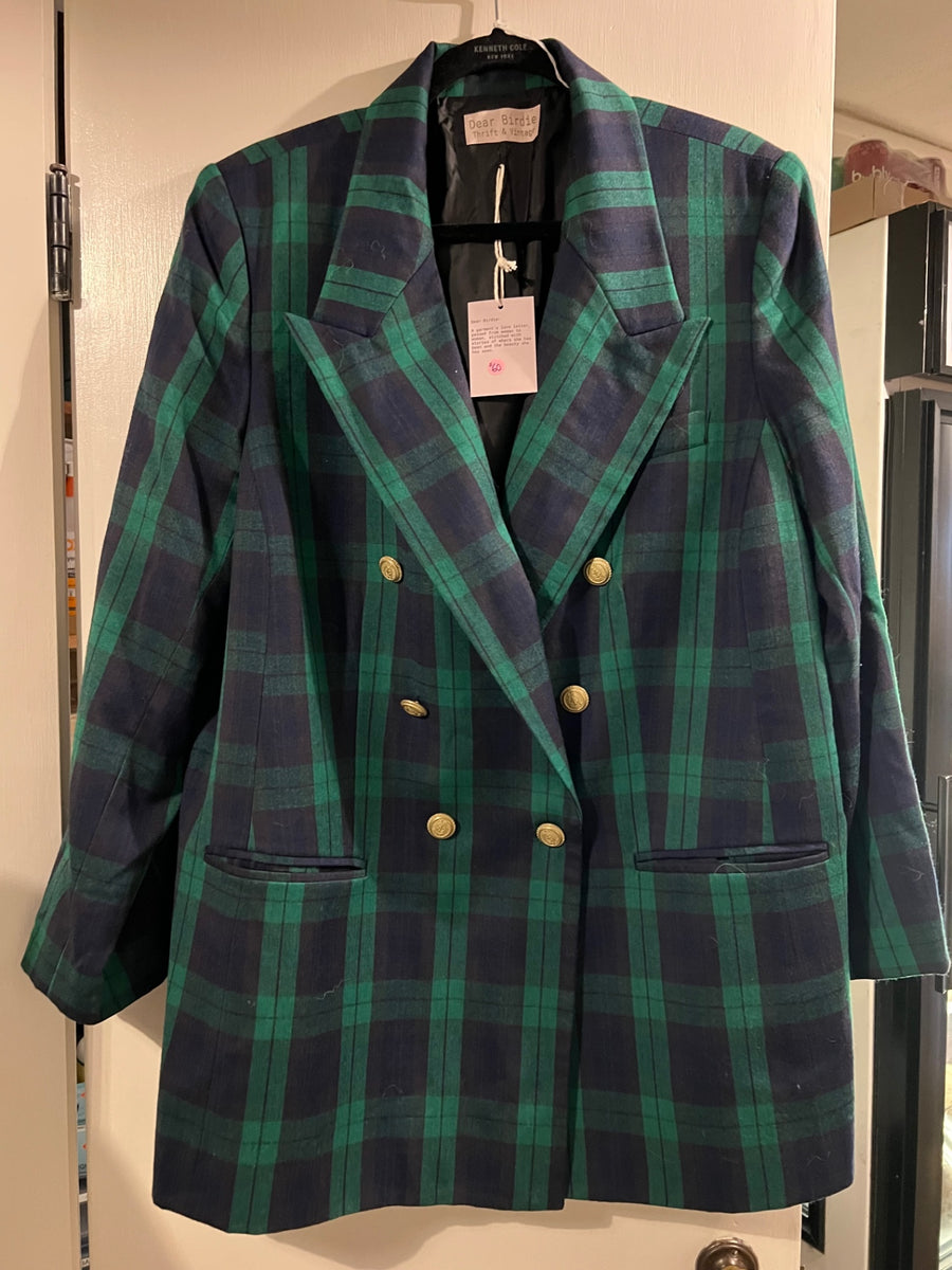 Dear Birdie Blazer Large/XL Green and navy plaid