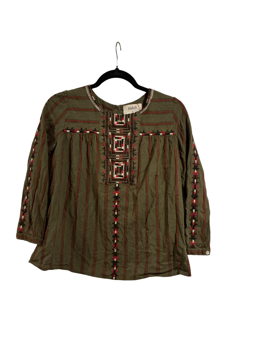 ba&sh Blouse 0 Olive green with red, black, and white embroidery