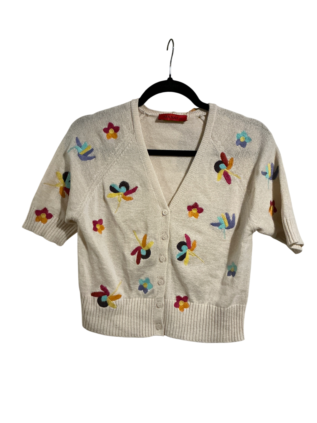MAX&Co Cardigan Small Cream with multicolor embroidery