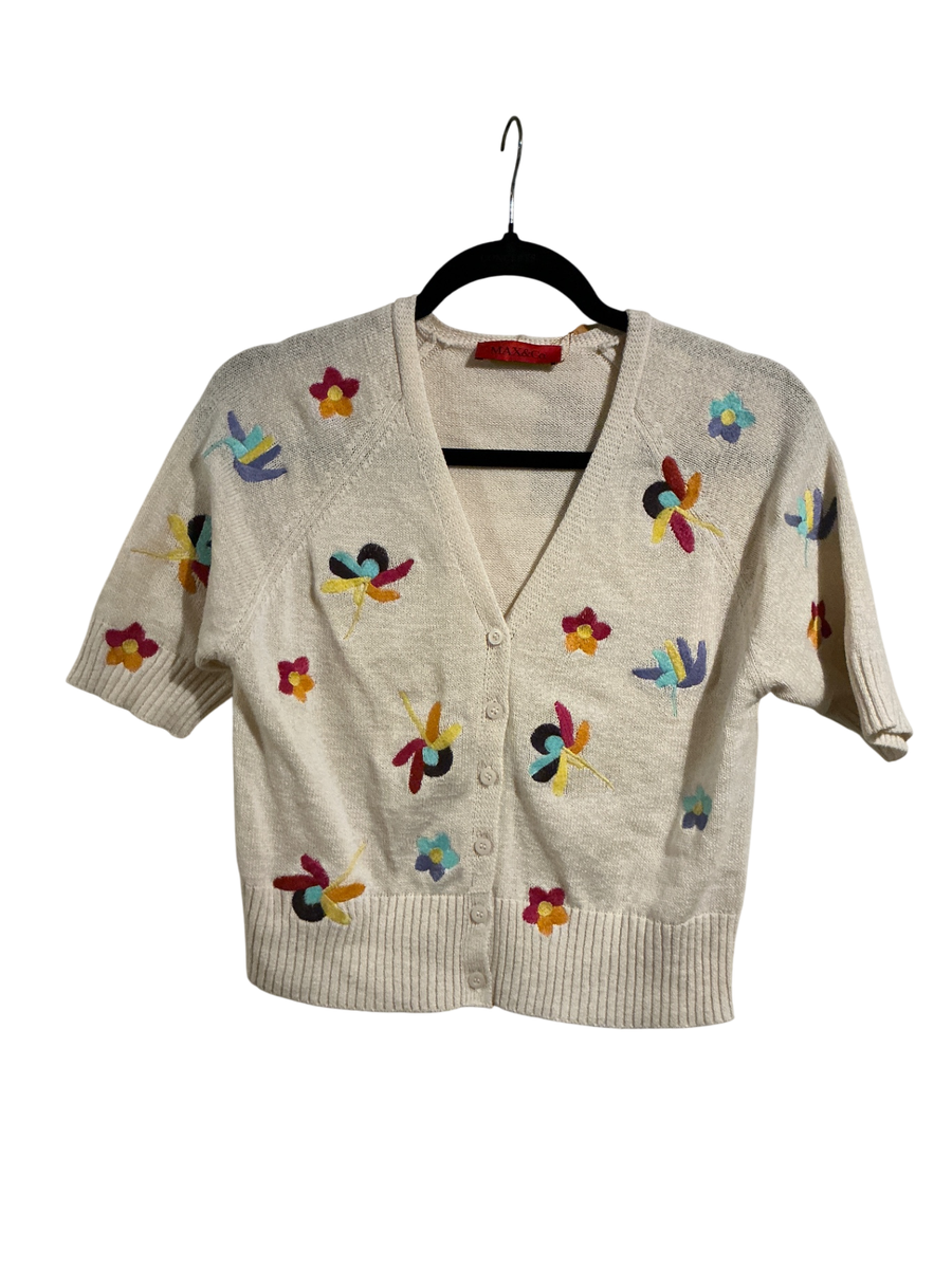 MAX&Co Cardigan Small Cream with multicolor embroidery