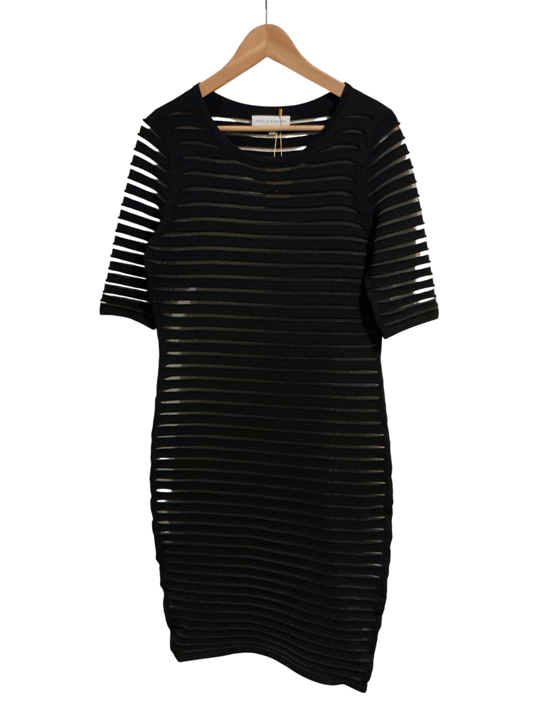 Nellie Partow Dress Large Black with beige stripes