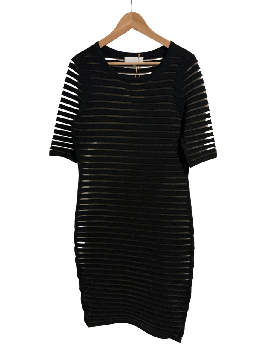 Nellie Partow Dress Large Black with beige stripes