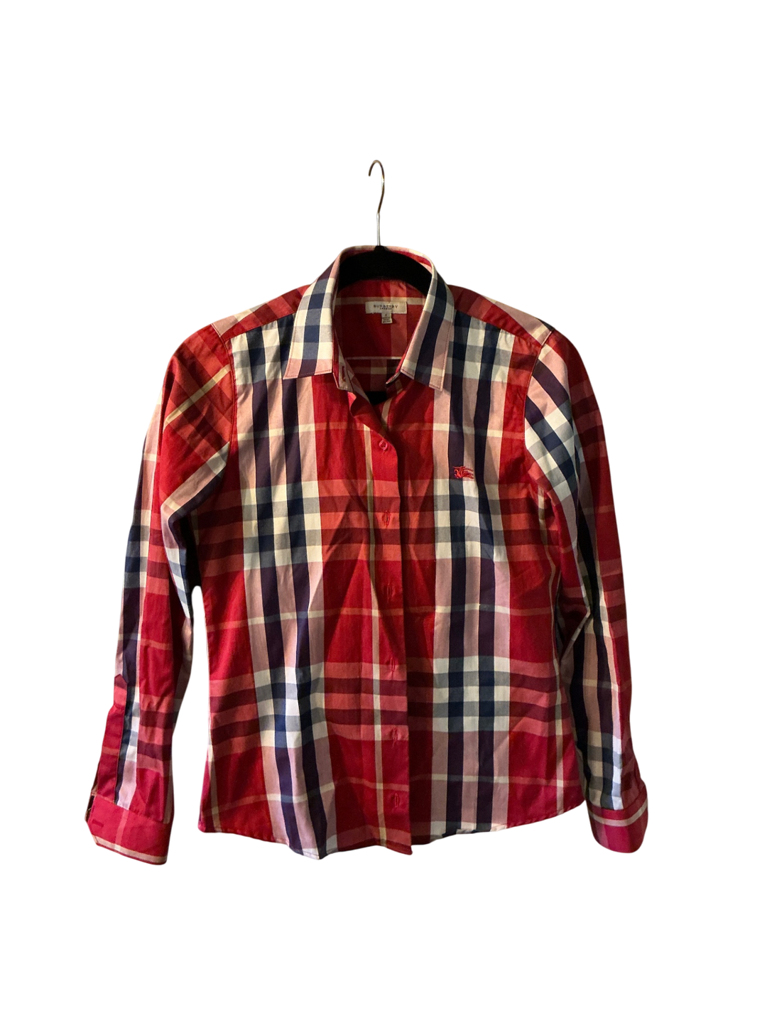red burberry dress shirt Burberry London Nova Check Lightweight Red Cotton Button Up Shirt Women's Size S