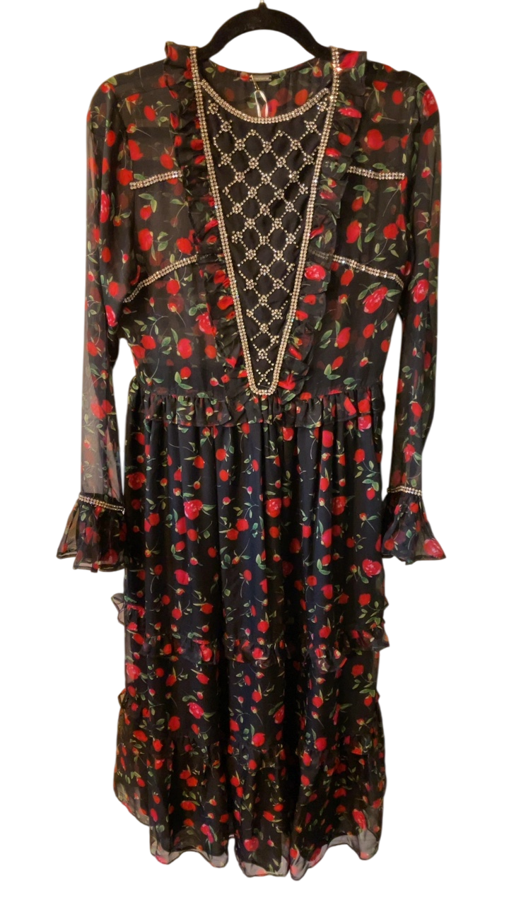 DODO BAR OR Dress 8 Black with red and green floral pattern