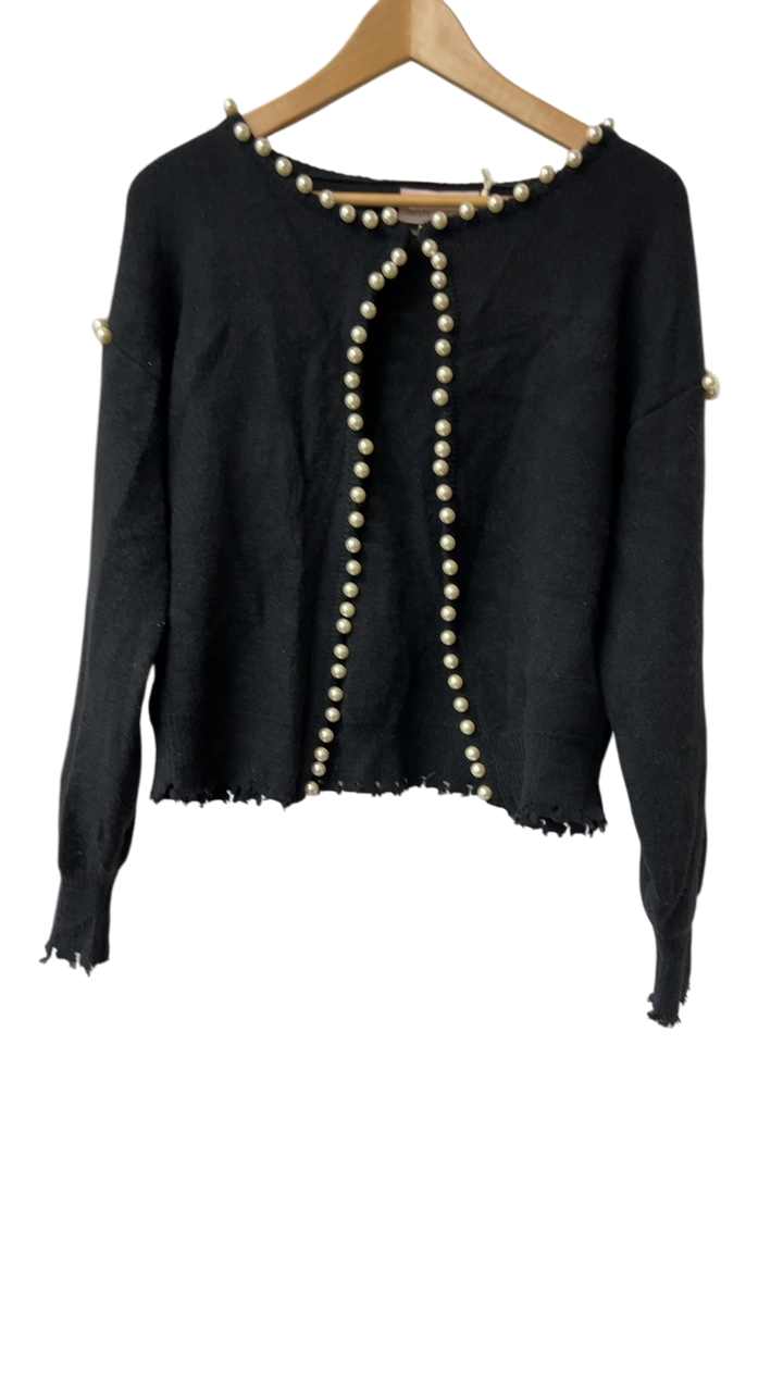 Dear Birdie Cardigan with pearls L Black with pearls