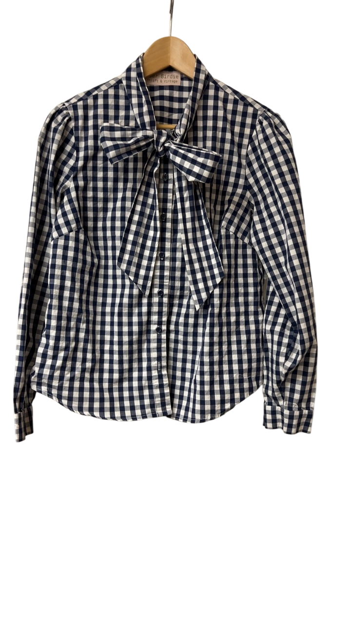 Dear Birdie Blouse blue and white Small/ Medium Navy blue and white checkered