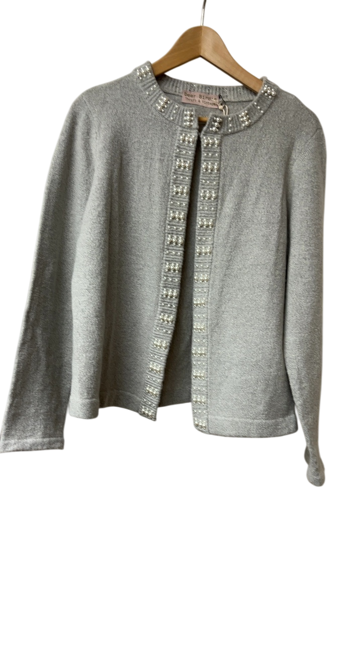Dear Birdie Sweater with pearls Large Gray with pearls