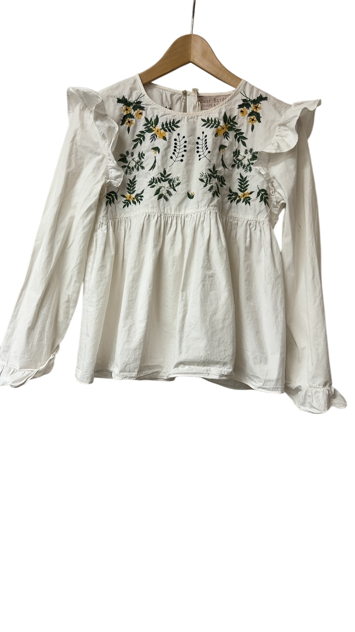 Dear Birdie Embroidered white shirt Medium White with flowers