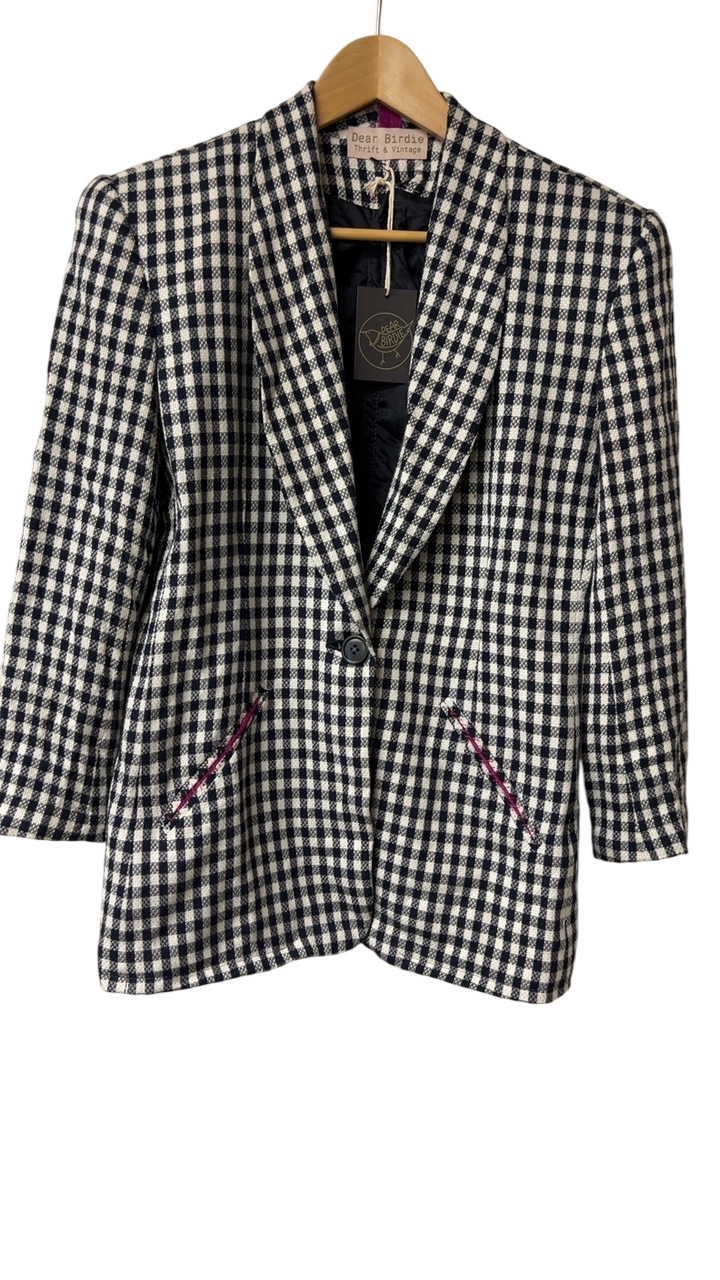 Dear Birdie Blazer blue and white plaid with purple stripe Medium Blue and white checkered
