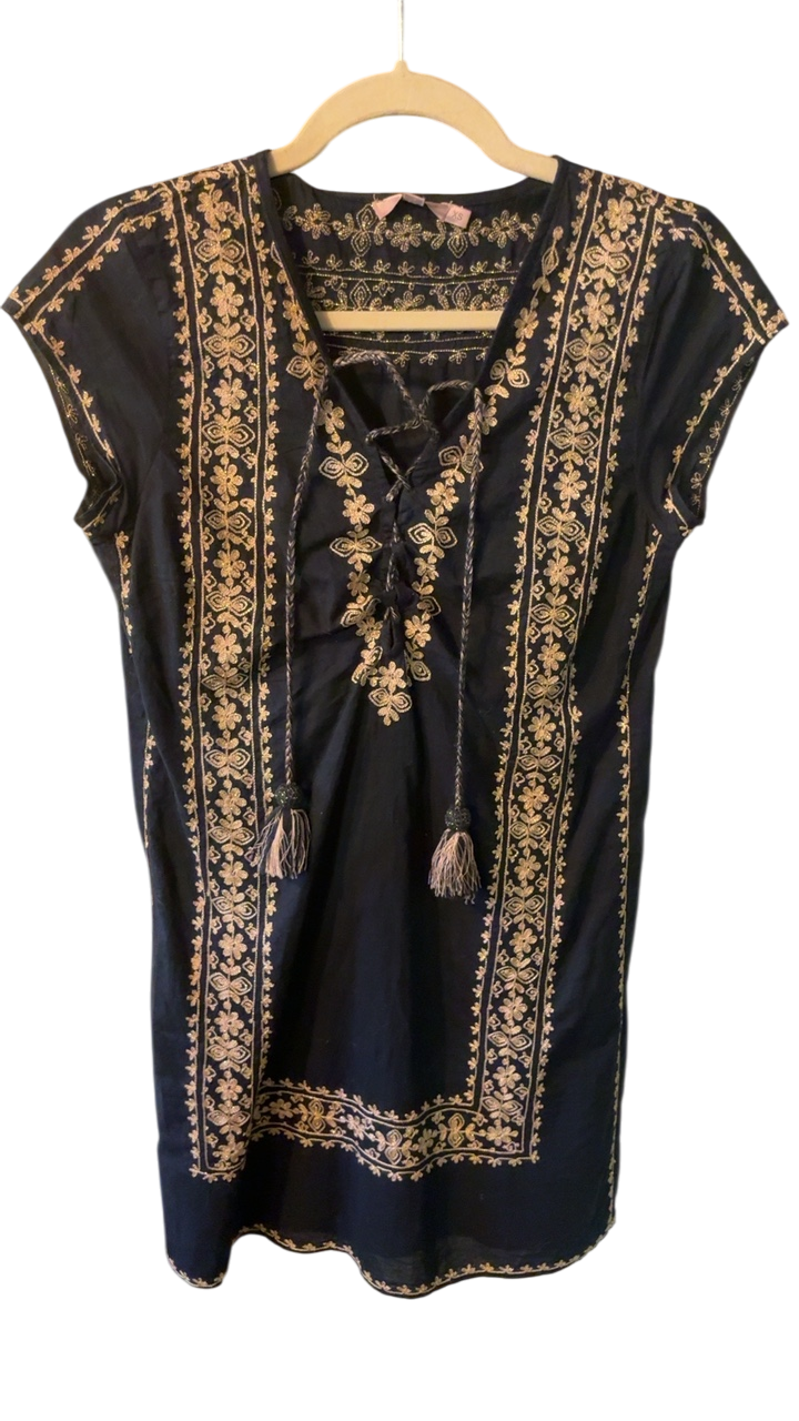 Calypso Kimono dress XS Black with Gold embroidery