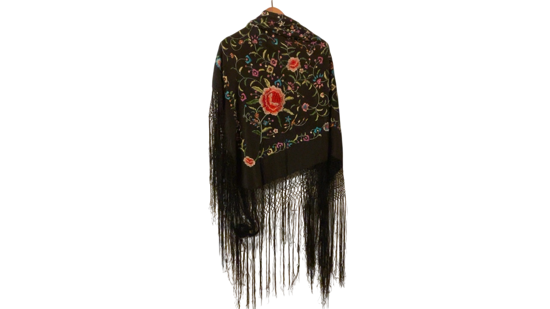 Black Embroidered Silk Shawl