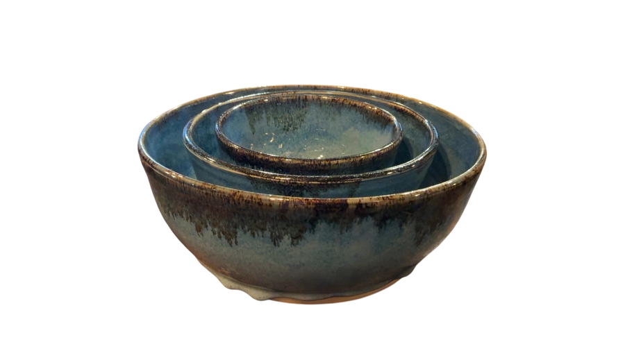 Jen Hyde Ceramics Blue and Brown Bowl Set 