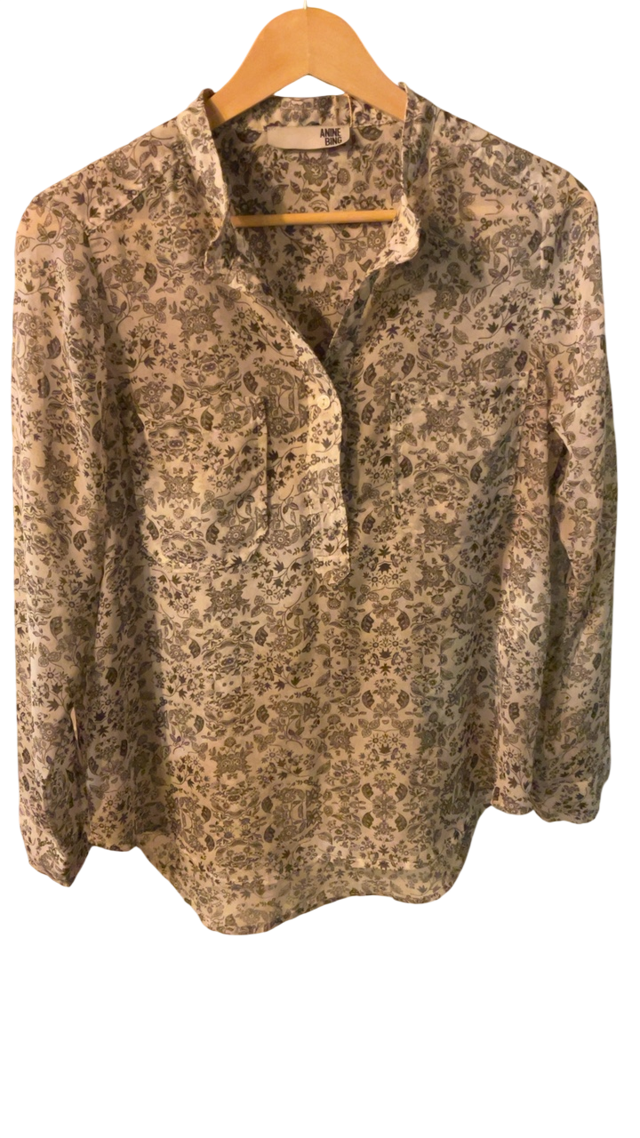ANINE BING Blouse Small Beige with brown floral pattern