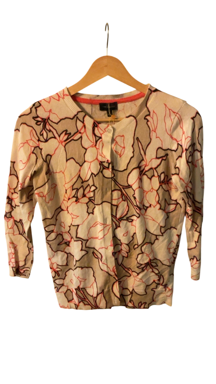 The Limited Cardigan Small Beige with pink and black floralPattern
