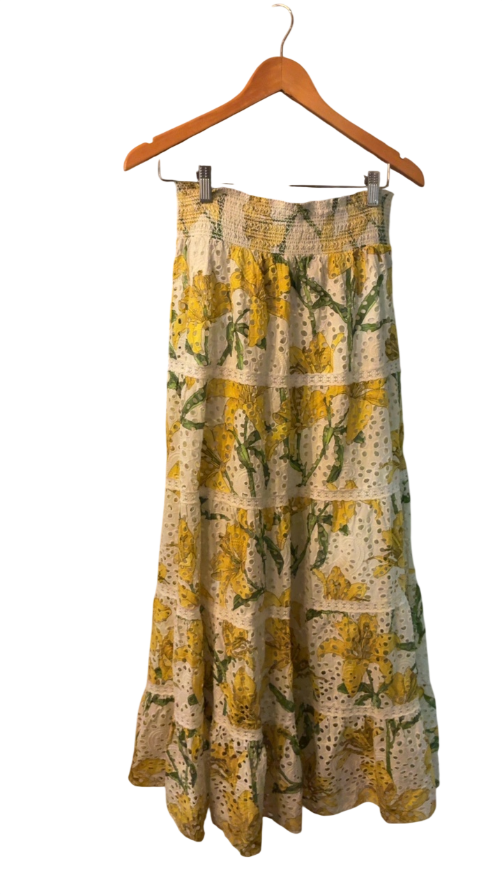 Alice and olivia Skirt 4 Beige with yellow and green floral pattern
