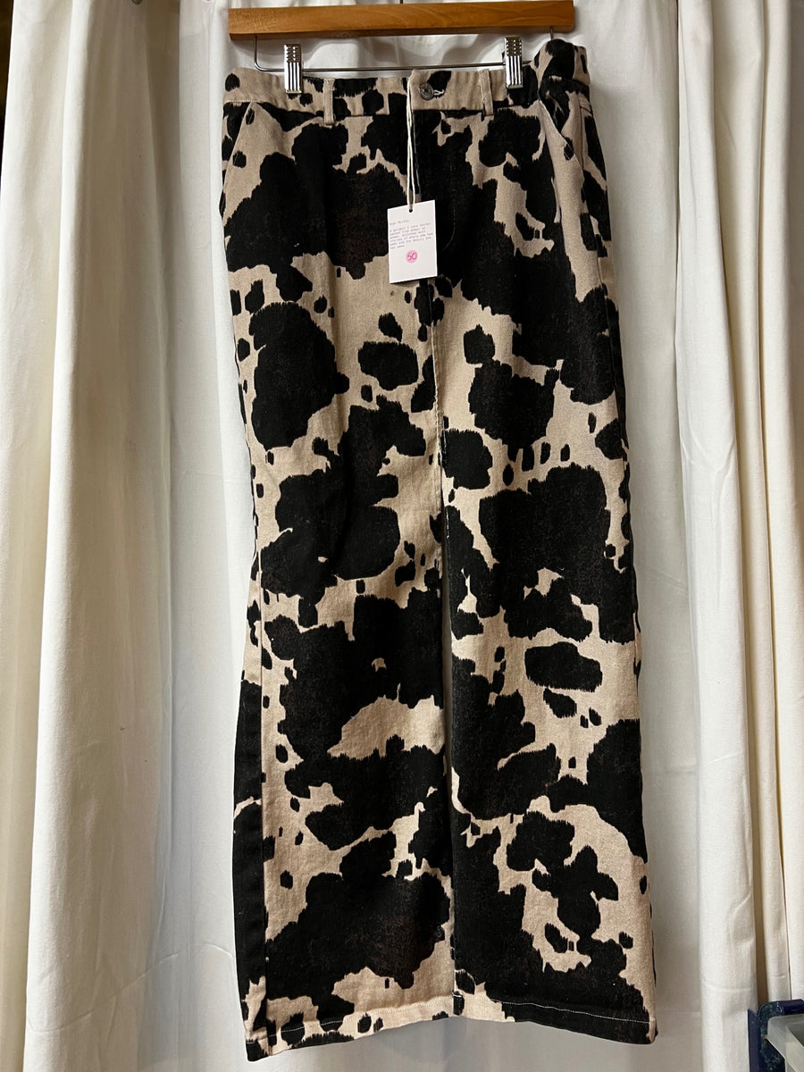 Dear Birdie Skirt Large Beige and Black cow pattern