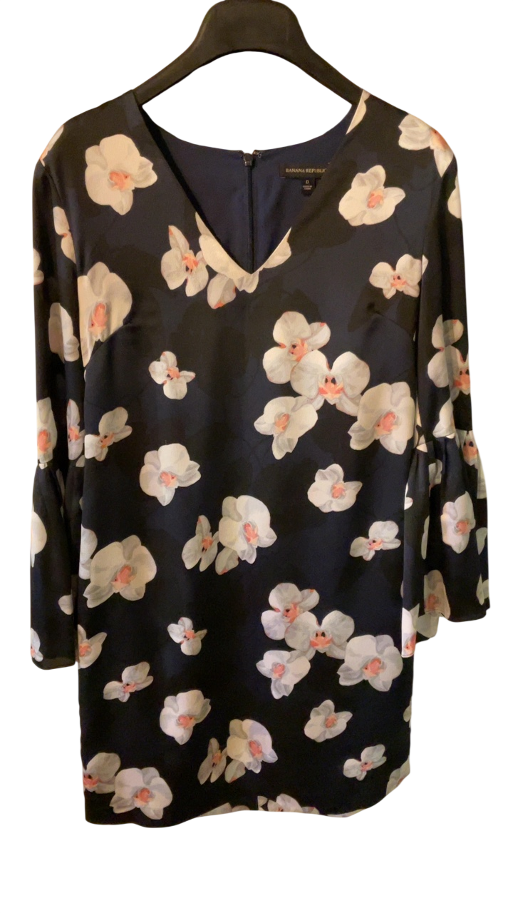 Banana Republic Dress 0 Navy blue with white and pink floral pattern