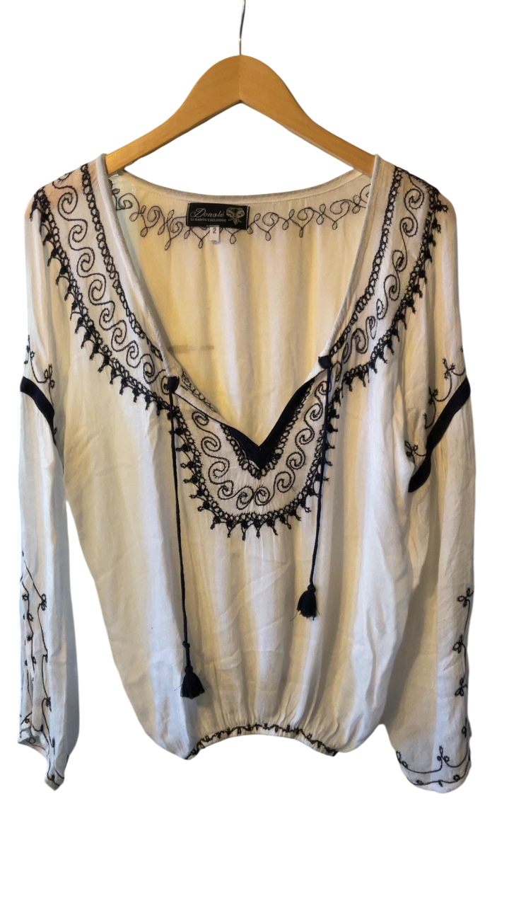 Donale St Barth Blouse 2 Cream with black embroidery