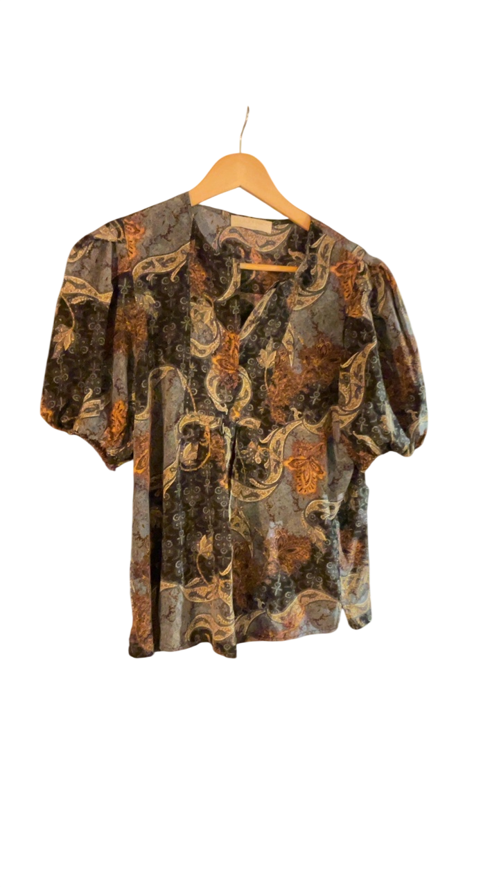 ULLA JOHNSON Blouse Small Multicolor (primarily black, orange, and brown)