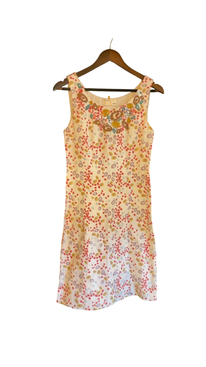 Rutzou Dress Cream with multicolored pattern